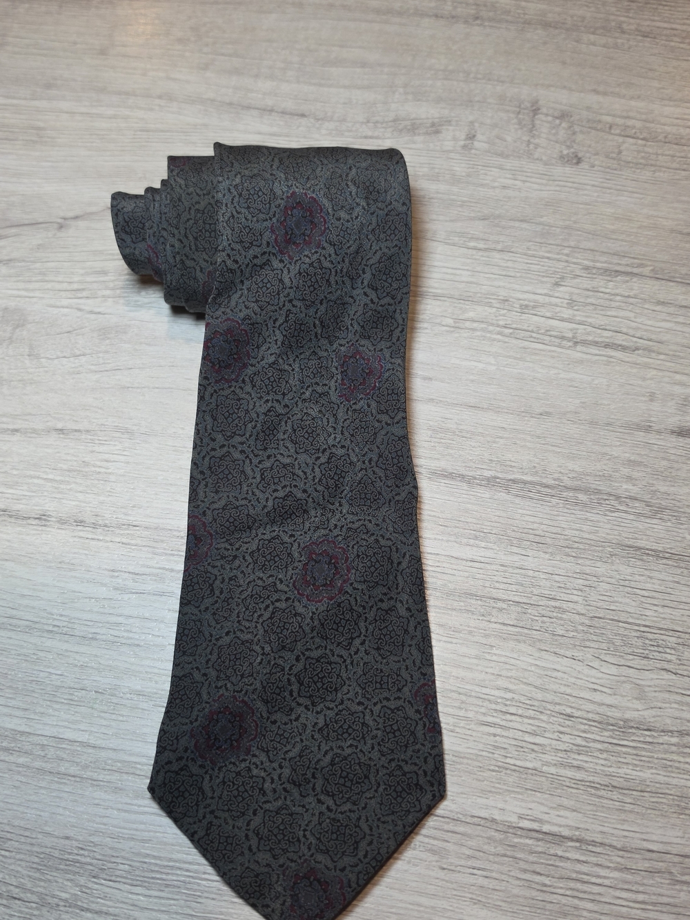 Vintage Lanvin Paris 100% Silk Necktie Men Geometric Black Gray Redish Pink 56in